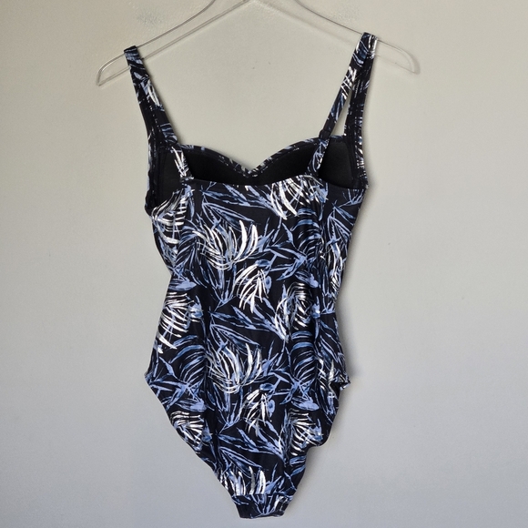 NipTuck Tummy Control Palm Foil Ruched Front Tropical Print One-Piece Swimsuit 8 - Picture 3 of 12